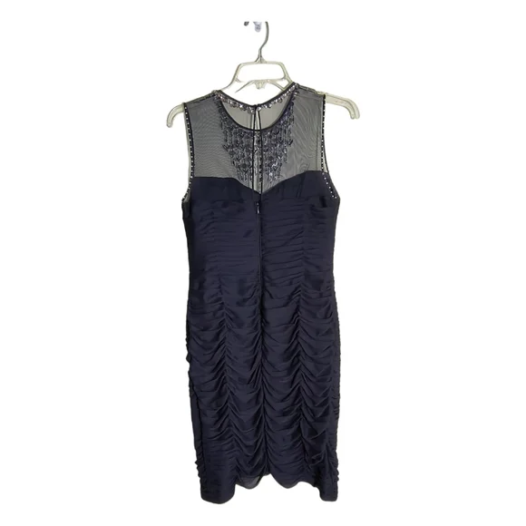 Adrianna Papell Navy Blue Sleeveless Embellished Mesh Ruched bodycon dress SZ 8 - Picture 6 of 15